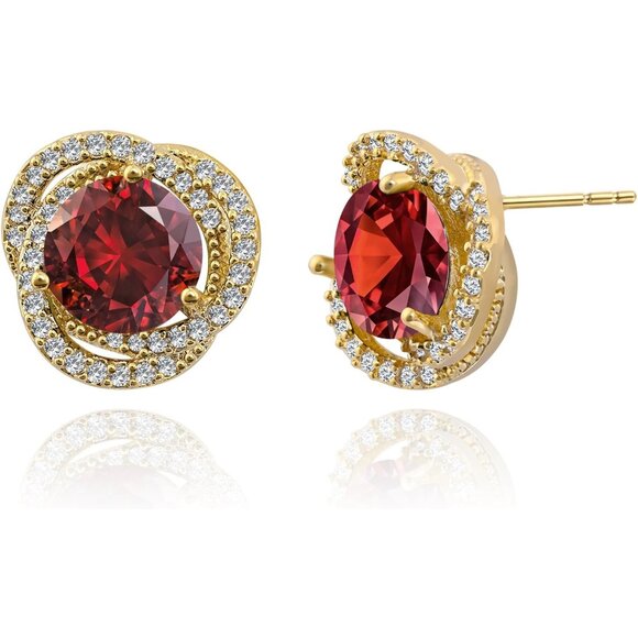 Jewelry - Women's Gold Plated Crystal Birthstone Adopt Circle Beautiful Red Earrings